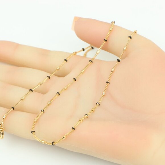 "Rose Gold Beaded Chain Necklace in Elegant Minimal Style, XPNL0320 - Picture 3 of 12